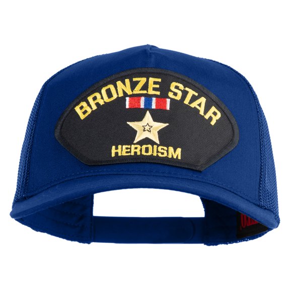 Bronze Star Heroism Patched Solid Cotton Twill 5 panel Mesh Back Cap - Royal OSFM
