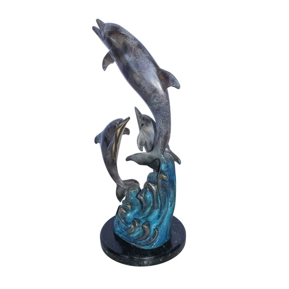 Nifao Bronze Statue of Three Dolphins Leaping from Water – Home Decor Sculpture, 8"L x 8"W x 20"H