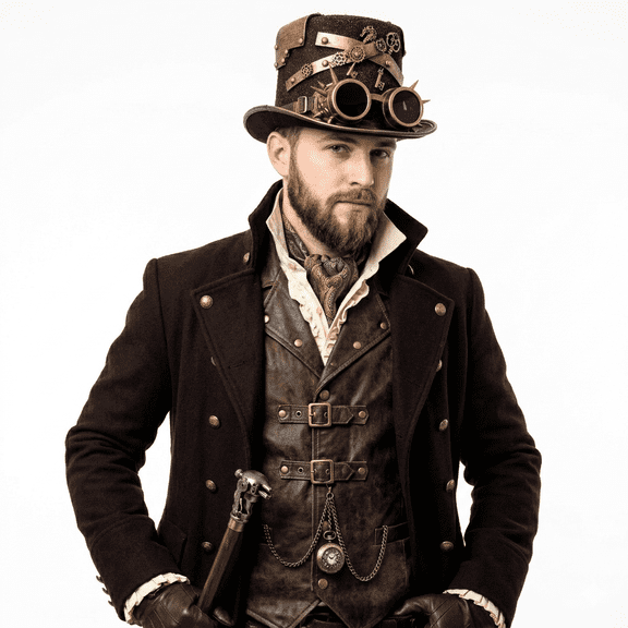 Bronze Steampunk Victorian Mad Hatter Scientist Time Traveler Adult Top Hat with Goggles For Halloween