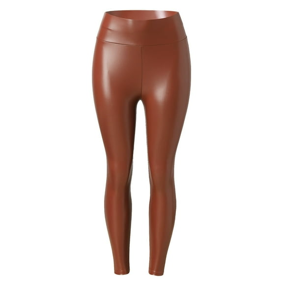 Bronze Sweatpants Womens Leather Leggings Stretch High Waisted Pleather Pants Fashion Clothing