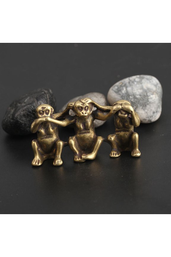 Bronze Three Wise Monkeys Statue Pendant Hand Carved Cultural Symbolic Decor Artisan Craftsmanship