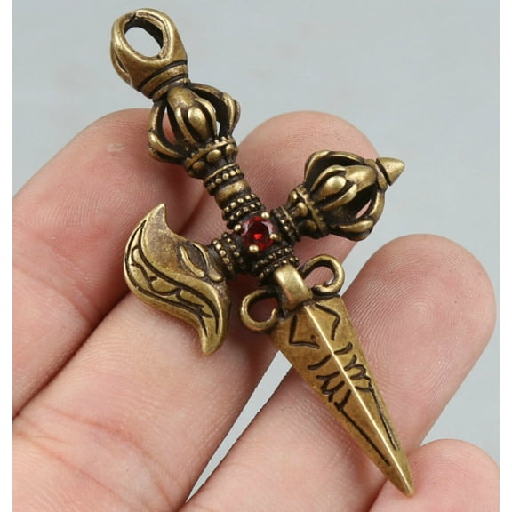 Bronze Tibetan Buddhist Vajra Amulet Pendant 63MM Spiritual Protection Meditation Jewelry