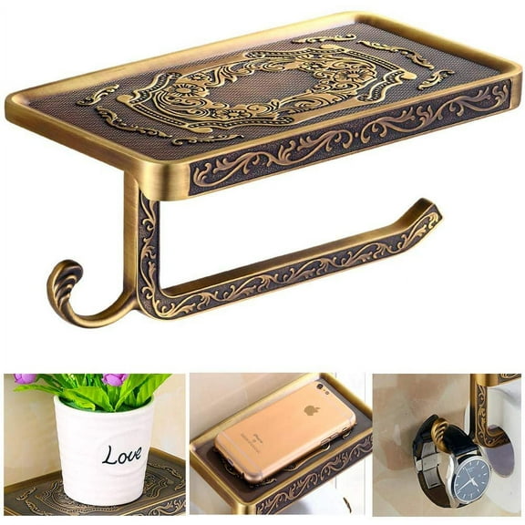 Bronze Toilet Paper Holder, Antique Brass Toilet Paper Towel Holder, Premium Wall Mounted Bathroom Paper Holde with Shelf and Hook