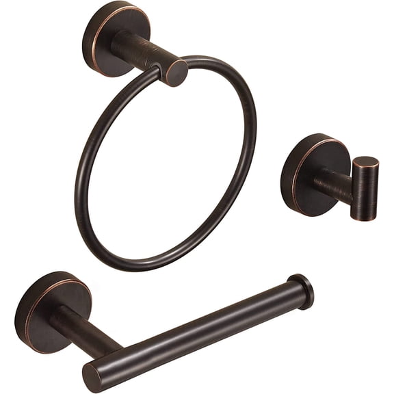 Bronze Toilet Paper Holder Towel Holder Towel Hooks,Oil Rubbed Toilet Paper Roll Holder Towel Ring Bathroom Hardware Set,Wall Mounted Rustic Farmhouse Rustproof Stainless Steel Bath Accessories 3PC