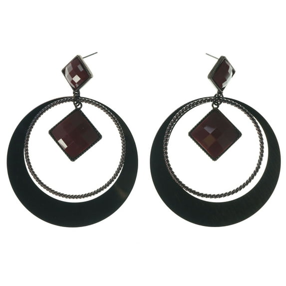 Bronze-Tone Drop Dangle Circle Shaped Earrings With Brown Faceted Accents TME965