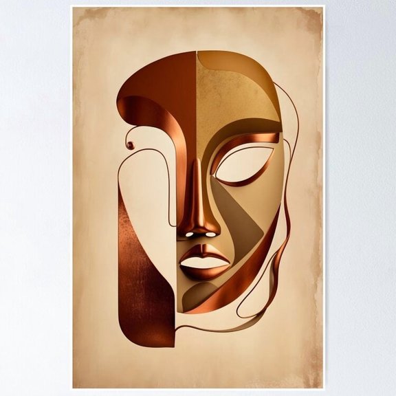 Bronze Toned Vintage Mask Art Poster Home Decor Office Wall Art Living Room Decor, Paper Poster Only