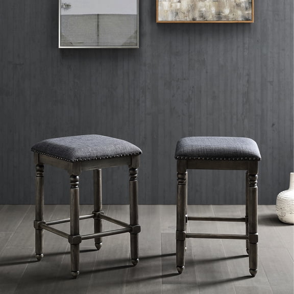 Bronze Trimmed Grey Wood Counter Stools Set / Suitable for Casual Dining, Swivel Design