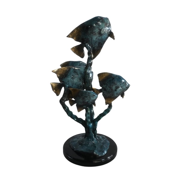Bronze Tropical Fish Quartet Sculpture Coral Branch 13"x20"x21"H