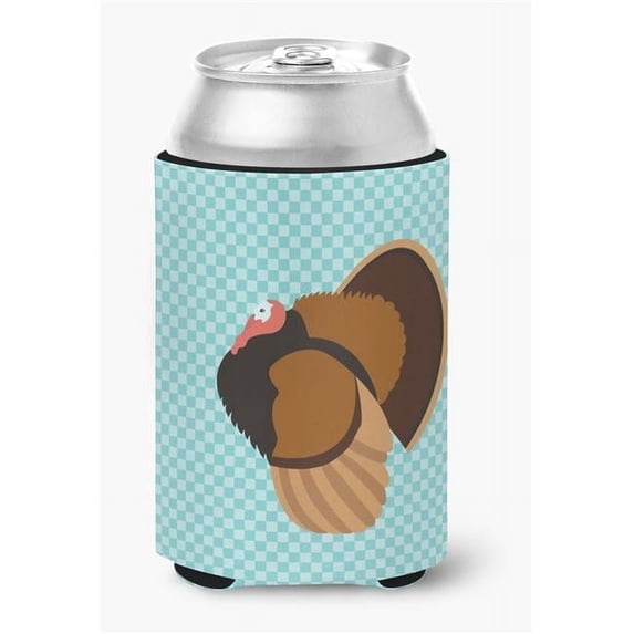 Bronze Turkey Blue Check Can or Bottle Hugger - Blue