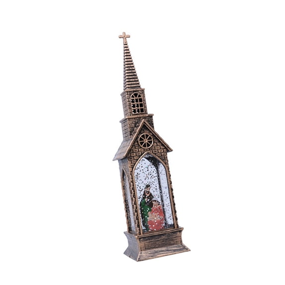 Bronze Water Filled Illuminated Church House Ornament Festival Atmospheres Lighting For Seasonal Celebration