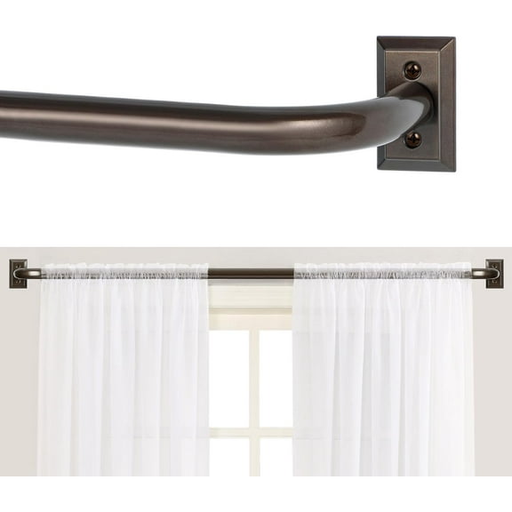 Bronze Wrap Around Curtain Rods 66 to 120 Inch:Blackout Heavy Duty Adjustable Long Window Curtain Rod Room Darkening,Modern Industrial Curved French Return Metal Drapery Rod Easy Install,Brown