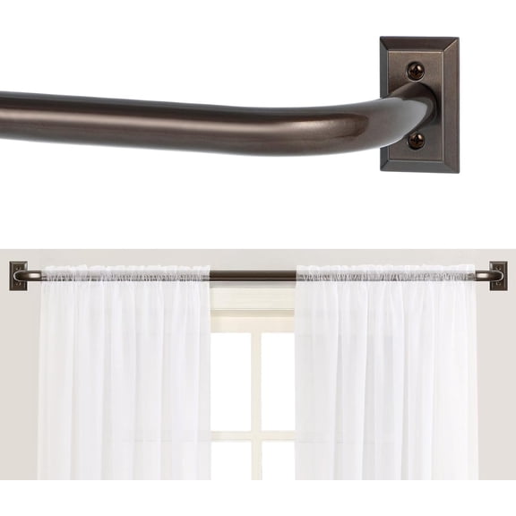 Bronze Wrap Around Curtain Rods 72 to 144 Inch:Blackout Heavy Duty Adjustable Long Window Curtain Rod Room Darkening,Modern Industrial Curved French Return Metal Drapery Rod Easy Install,Brown