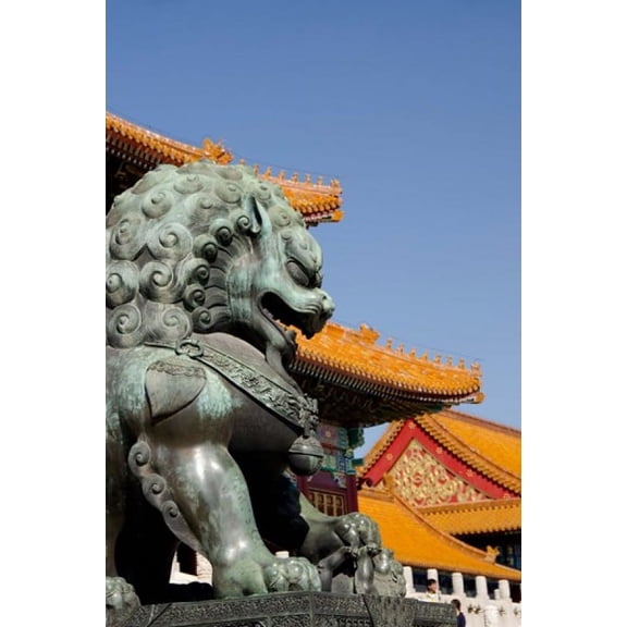 Bronze mythological lion statue Forbidden City Beijing China Canvas Art - Cindy Miller Hopkins DanitaDelimont (22 x 33)