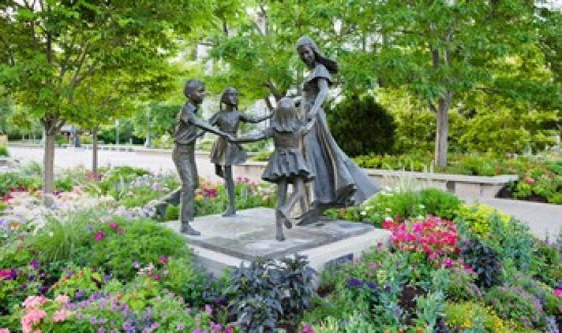 Bronze statue of mother and children Temple Square Salt Lake City Utah USA Canvas Art - Panoramic Images (36 x 22)