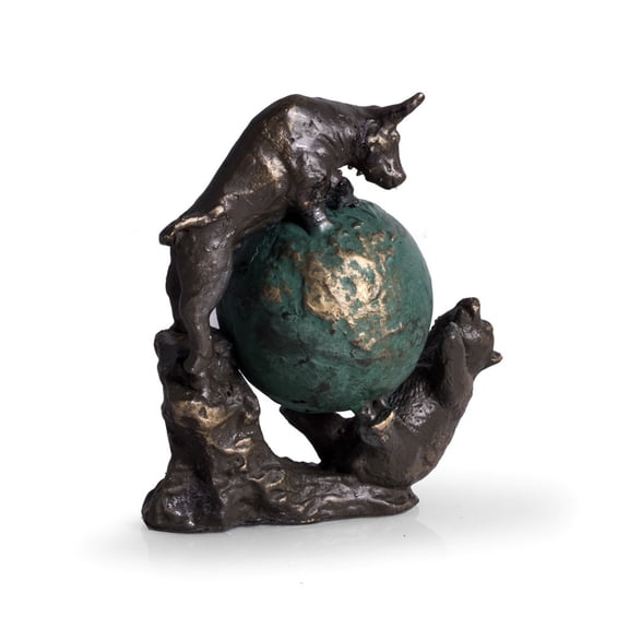 Bronzed Finished Bull & Bear Fight Sculpture with Globe.