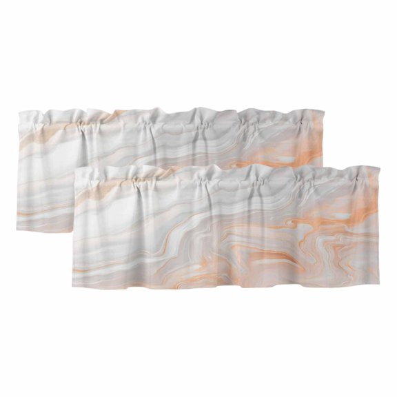Bronzing White Marble 2 Panels Kitchen Valance, Modern Abstract Art Streamline Curtains Valances for Small Windows Rod Pocket Window Treatments for Living Room Bedroom 42" W x 12" L