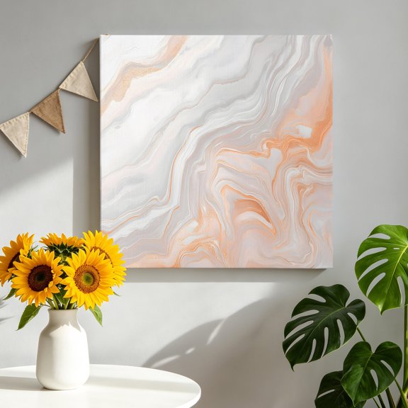 Bronzing White Marble Canvas Wall Art, Modern Abstract Art Streamline Framed Canvas Wall Decor Picture Print Artwork Decorations for Living Room Office Ready to Hang 8" x 8"