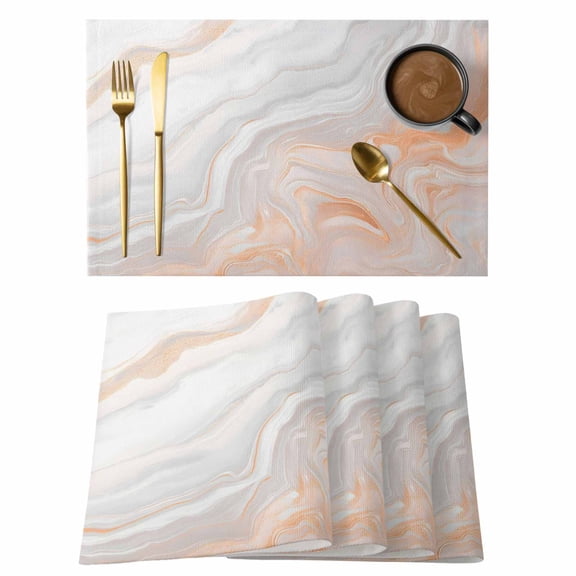 Bronzing White Marble Cotton Linen Placemats Set of 1, Modern Abstract Art Streamline Washable Table Place Mats Heat Insulating Placemat for Dining Room Kitchen Daily Use 13 x 19 Inch