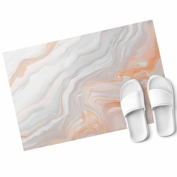 Bronzing White Marble Door Mat Modern Abstract Art Streamline Non Slip Absorbent Entrance Mat Washable Low Profile Indoor Doormat for Front Door Entryway Entry 16"x24"