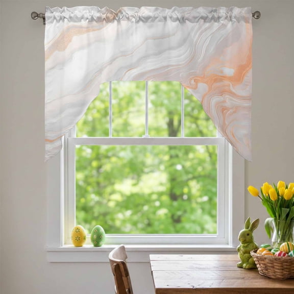 Bronzing White Marble Swag Valances for Kitchen Window, Modern Abstract Art Streamline Small Swag Valances Rod Pocket Curtain Drapes Window Treatment for Bedroom Bathroom, 56x36 Inch