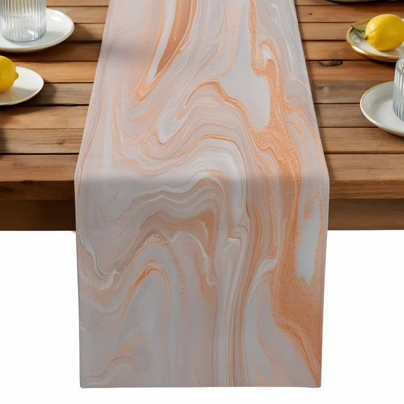 Bronzing White Marble Table Runner, Modern Abstract Art Streamline Kitchen Table Runners Dress Scarves for Table Decorations Party/Restaurant/Indoor Outdoor Use, 13x36in