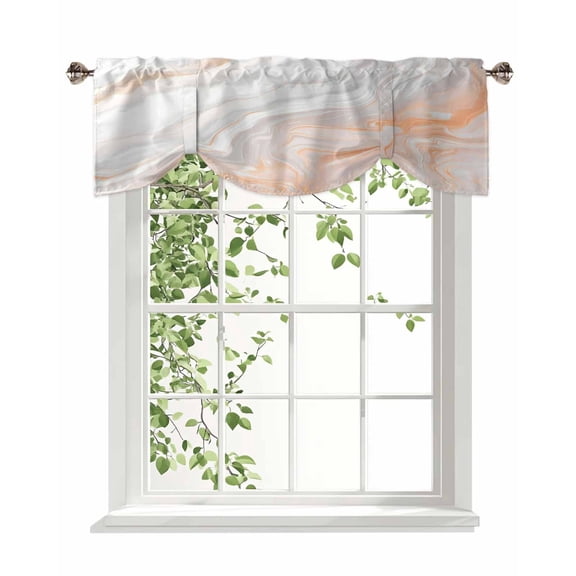 Bronzing White Marble Tie Up Valances Curtain, Modern Abstract Art Streamline Kitchen Valances for Windows Decor, Rod Pocket Short Curtains Set for Bedroom/Bathroom, 42"x12"
