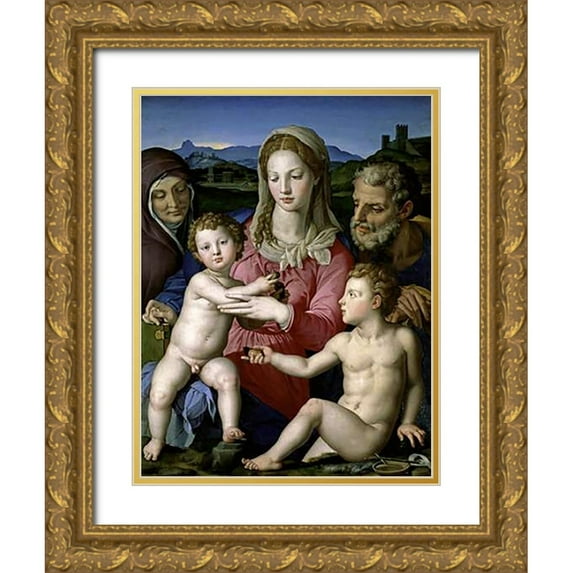 Bronzino, Agnolo 19x24 Gold Ornate Wood Framed with Double Matting Museum Art Print Titled - Family with Saint Anne and John the Baptist as a Child