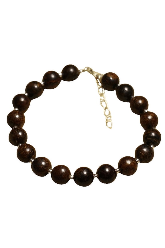 Bronzite 8mm Round Shape Smooth Cut Beads 7 inch adjustable Silver Plated Clasp Bracelet for men, women, unisex. Link Chain Stacking Bracelet.|LINK_01722