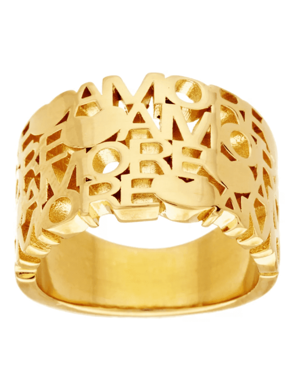 Gold Tone Polished "Amore" Tapered Band Ring Size 8