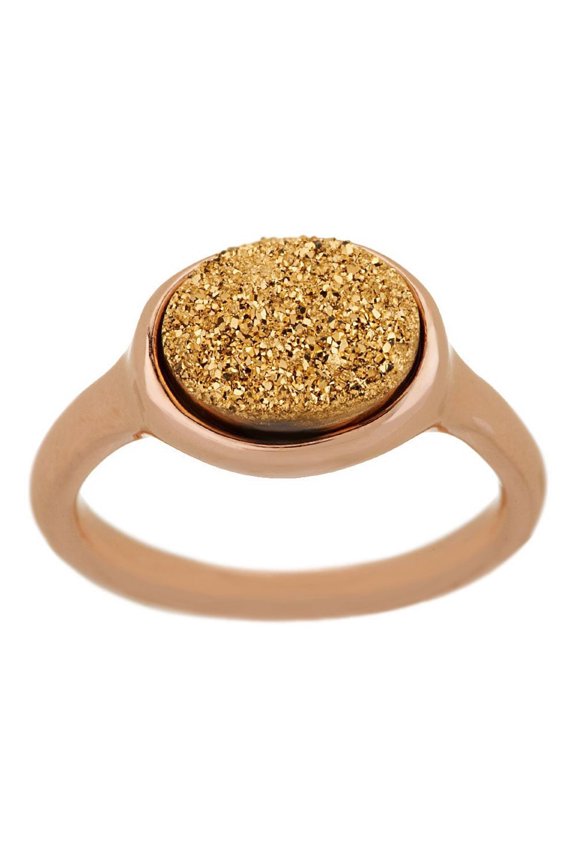 Oval Drusy Goldtone Quartz Stack Ring Bronze Size 5