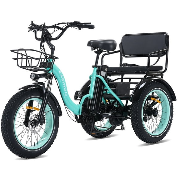 Broobey Pre-assembled 85% Two Seater Electric Tricycle 7 Speed 3 Wheel Electric Bicycle with 48V20Ah Lithium Battery 500W Motor Max 15MPH Electric Tricycle for Adults with Rear Basket Green UL2849