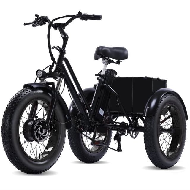 Adult Electric Tricycle with Large Basket - Broobey 20" Fat Tire E-Trike, 500W Motor, 48V 15Ah Removable Battery, Long Range, UL2849 Certified, Black