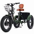 thumbnail image 1 of Broobey Electric Tricycle for Adults Folding ETrike E-Tricycle 3 Wheel Electric Trike w/ Two Baskets 48V15AH Lithium Battery Peak 1000W Motor 20*4" Fat Tire Green UL2849 by SGS, 1 of 9