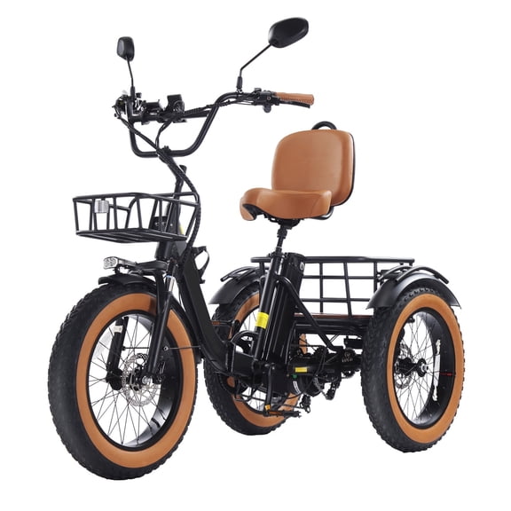 Broobey Electric Tricycle Pre-Assembled 90% 3 Wheel Electric Bicycle with 48V15Ah Lithium Battery 750W 20*4.0" Fat Tire Electric Tricycle for Adults Brown