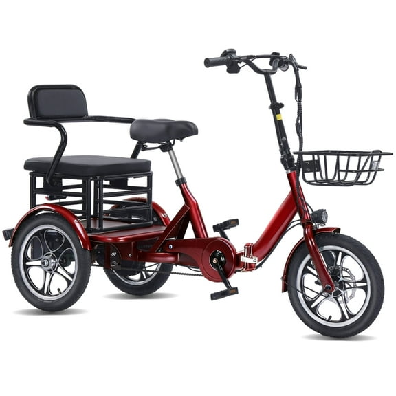 Broobey Foldable Electric Tricycle for Adults Peak 1500W Motor 48V15Ah Battery 7-Speed 20" Fat Tire w/ Front & Rear Baskets Red Certified to UL 2849 by SGS
