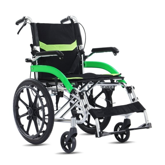 Broobey Adjustable Adult Manual Self- Propelled Wheelchair with 230 lb Limit Lightweight Portable Wheelchair Weight 27 lb Green