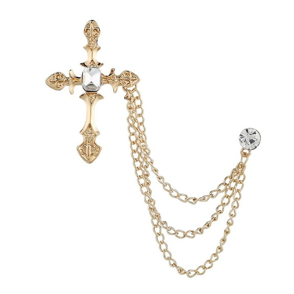 Brooch Lapel Pin Hanging Chains Collar Brooches Vintage Cross Badge Tie Clips Fashionable Collar Pin Charm for Men Suit Shirts Jacket Coat Style A