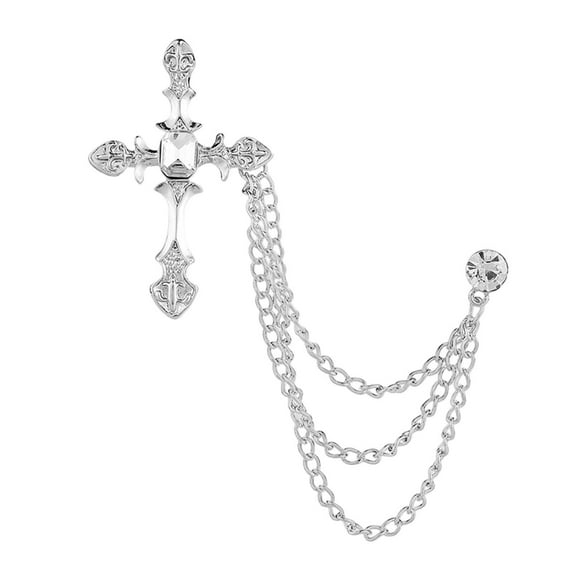 Brooch Lapel Pin Hanging Chains Collar Brooches Vintage Cross Badge Tie Clips Fashionable Collar Pin Charm for Men Suit Shirts Jacket Coat Style B