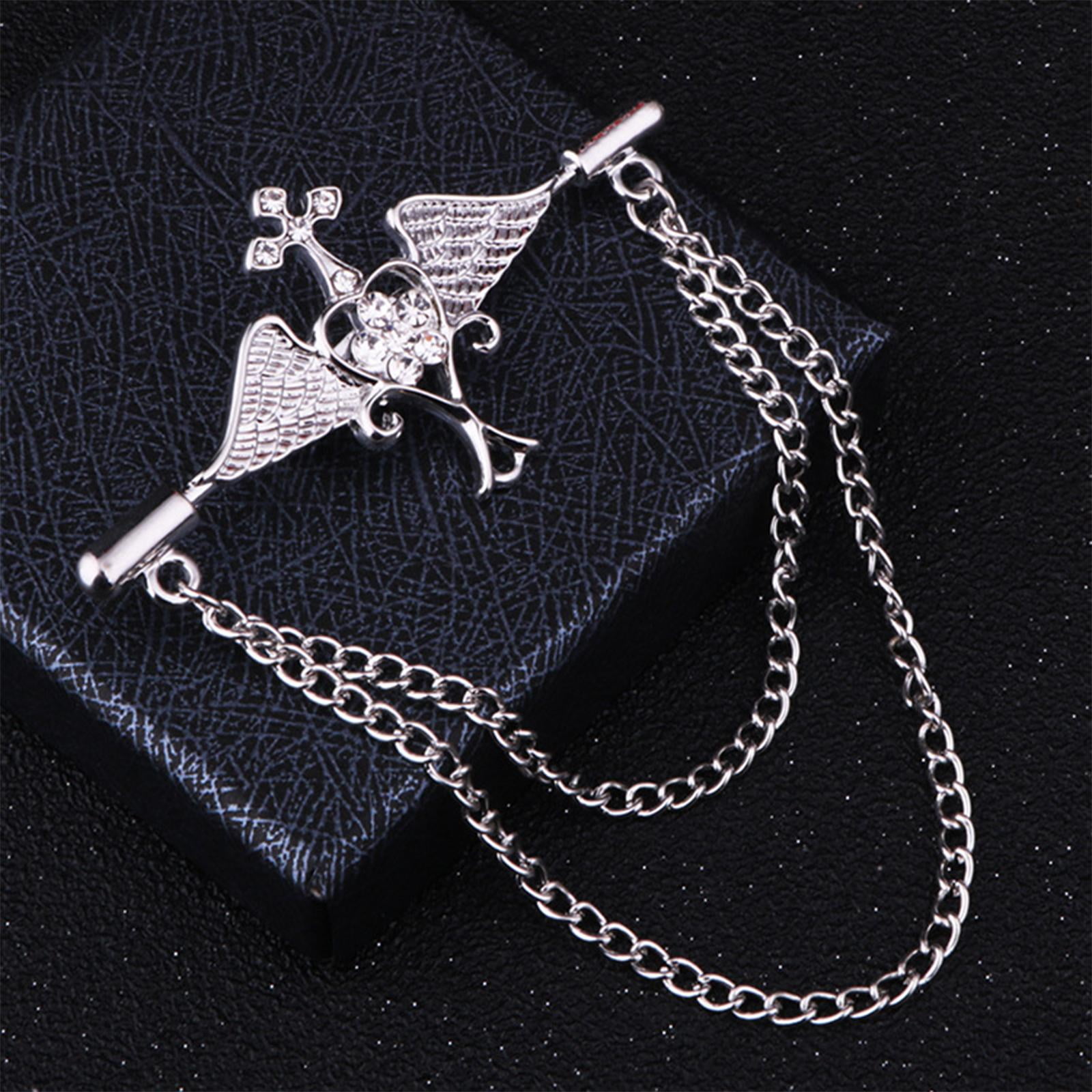 Silver Grey Crystal Angel Wing Brooch – 5cm Long, Austria Crystal, White Gold Plated