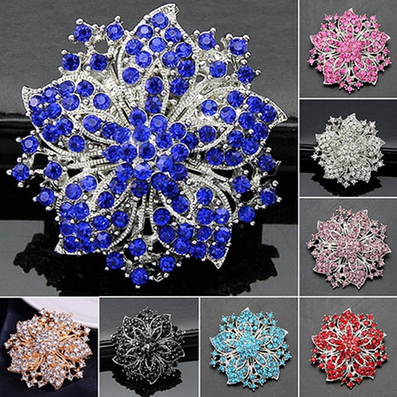 Brooch Pin Anti-rust Silver Plated Brooch Rhinestone Round Blossom Flower Breastpin for Dating Wedding Party