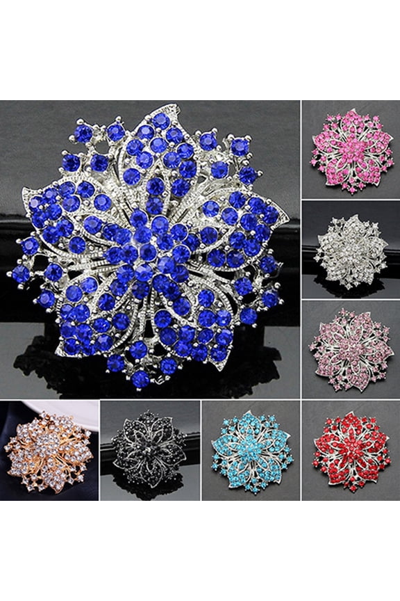 Brooch Pin Anti-rust Silver Plated Brooch Rhinestone Round Blossom Flower Breastpin for Dating Wedding Party