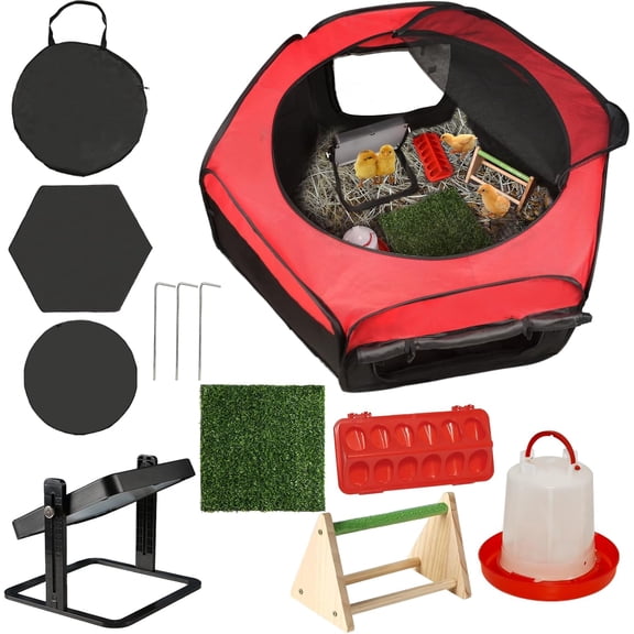 Brooder Box for Chick Starter Kit - 2026 Upgrade Dual Door Chicken BrooderPen/Playpen/Tent with 10*10 in Brooder Heating Plate,Nesting Pad,Chicks FeederWaterer,Chick Perch Up to 15 Chicks,Duck,Quail