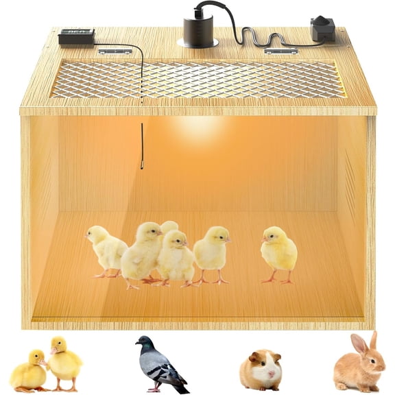 Brooder Box for Chicks, 16 Inch Wooden Chicken Brooder Box with 75W Heat Lamps, Thermometer and Tin Foil, Poultry Breeding Kit, Ideal for 3-5 Chick Duck Quail Bird Hamster, Small