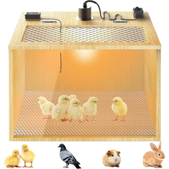 Brooder Box for Chicks, 16 Inch Wooden Chicken Brooder Box with 75W Heat Lamps, Thermometer and Tin Foil, Poultry Breeding Kit, Ideal for 3-5 Newborn Chick Duck Quail Bird Hamster, Small