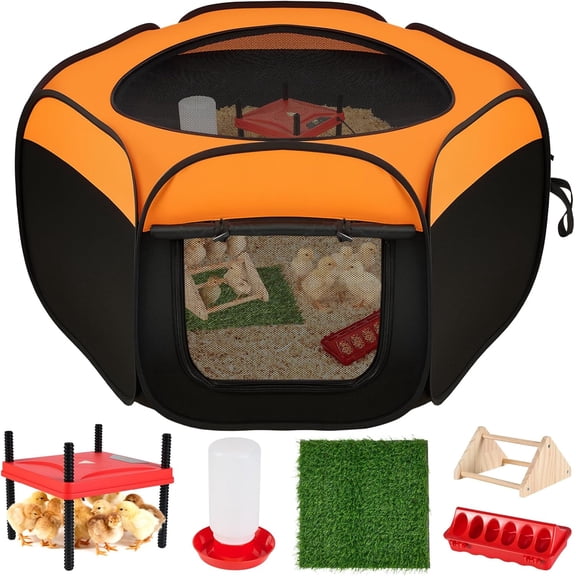 Brooder Box for Chicks Starter Kit,Dual Doors Chicken Brooder Playpen with Chick Heating Plate,Nesting Pad,Feeder & Waterer,Portable Chick Enclosure for Baby Chicks,Ducks & Quail