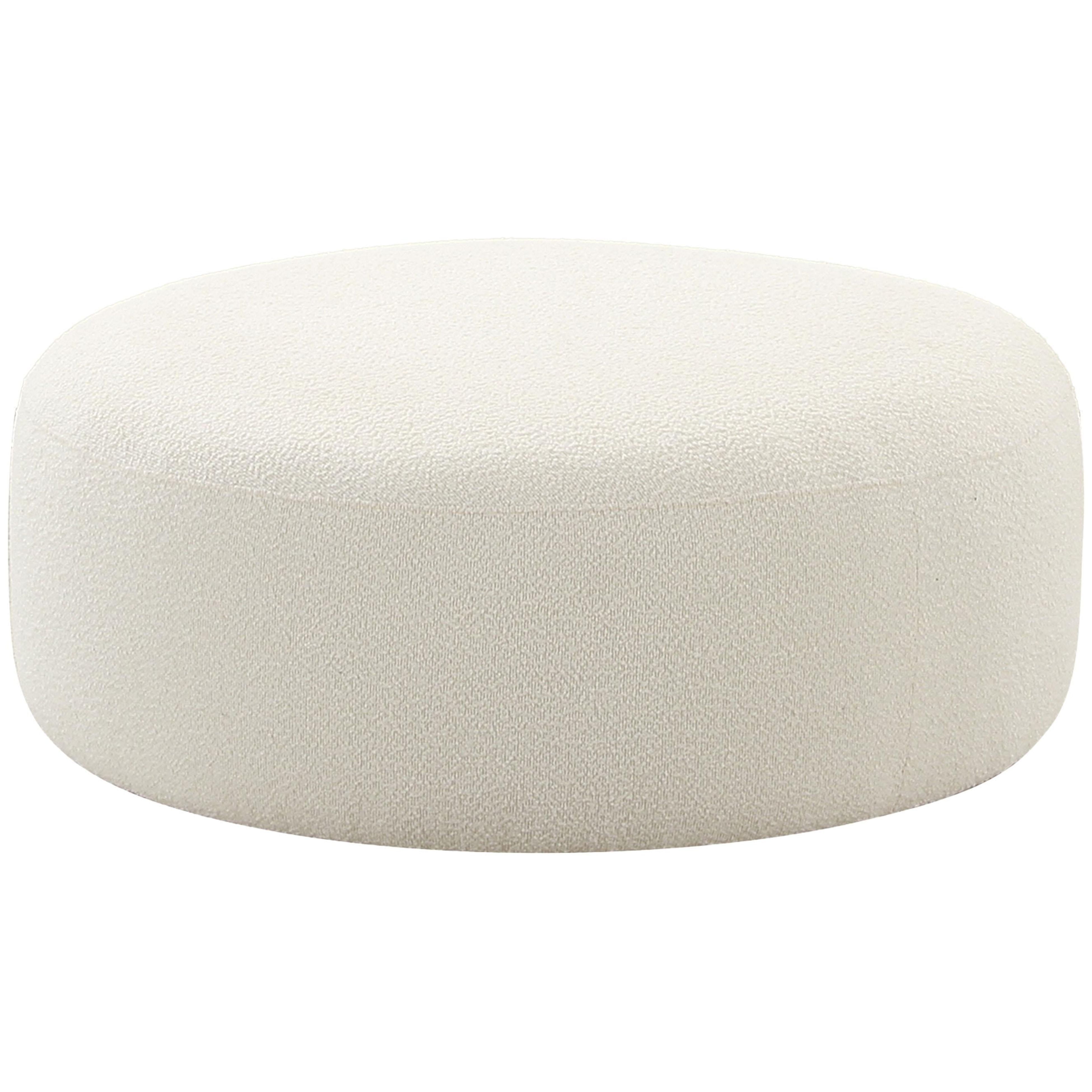 Broohah Cream Boucle Round Ottoman