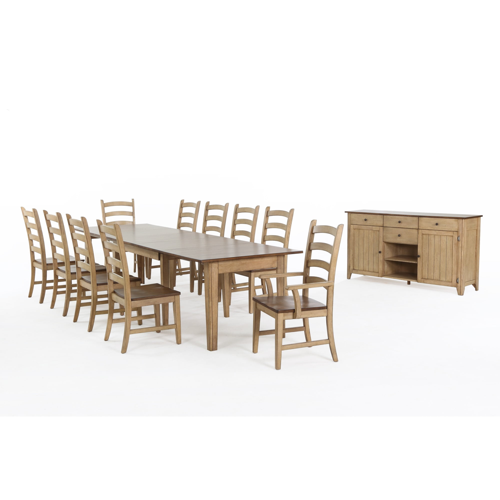 Farmhouse Extendable Rectangular Dining Set with Sideboard, 8 Chairs