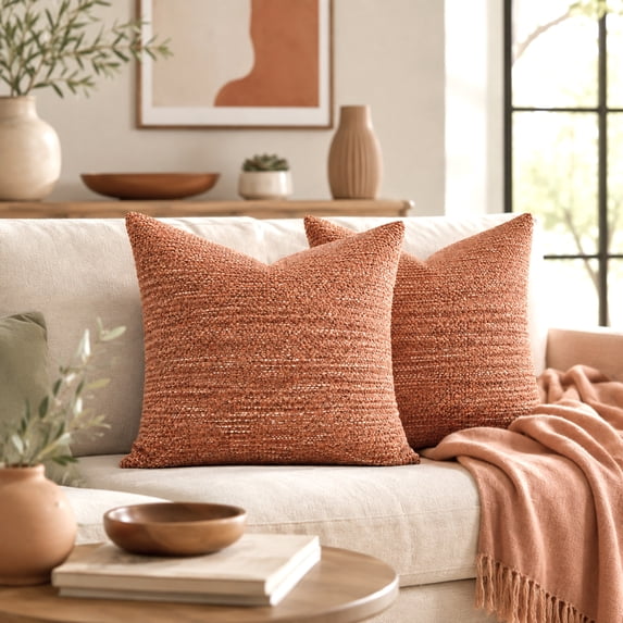 Chusion Texture Brook 2-Pack Luxury Textured Throw Cushion Covers 20 x 20 in Rust ...