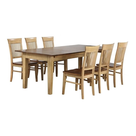 Brook 7-PC Farmhouse 62-134" Long Expanding Dining Table Set 2-Tone Brown Wood