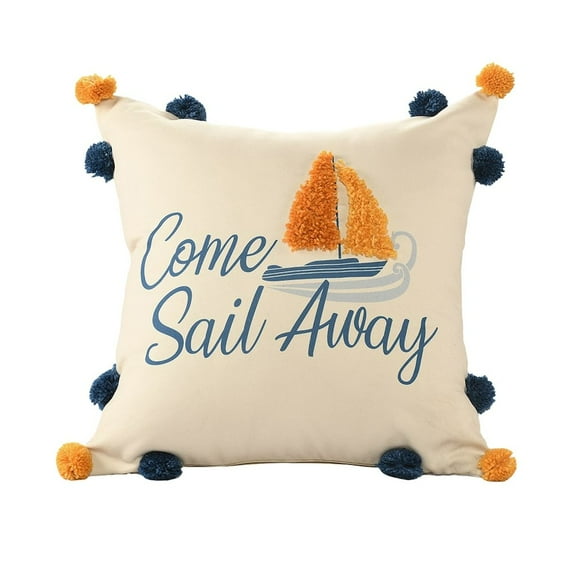 LR Home Seabrook Performance Poly Filled Pillow in Blue/Orange, 20" x 20"